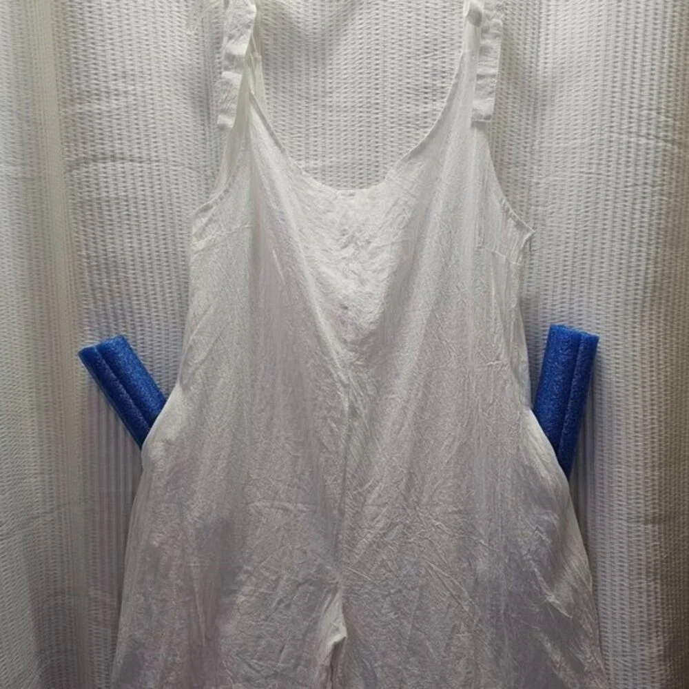 Floral Blooming NWT White Jumper Jumpsuit Wide‎ Leg Adjustable Pockets Oversized